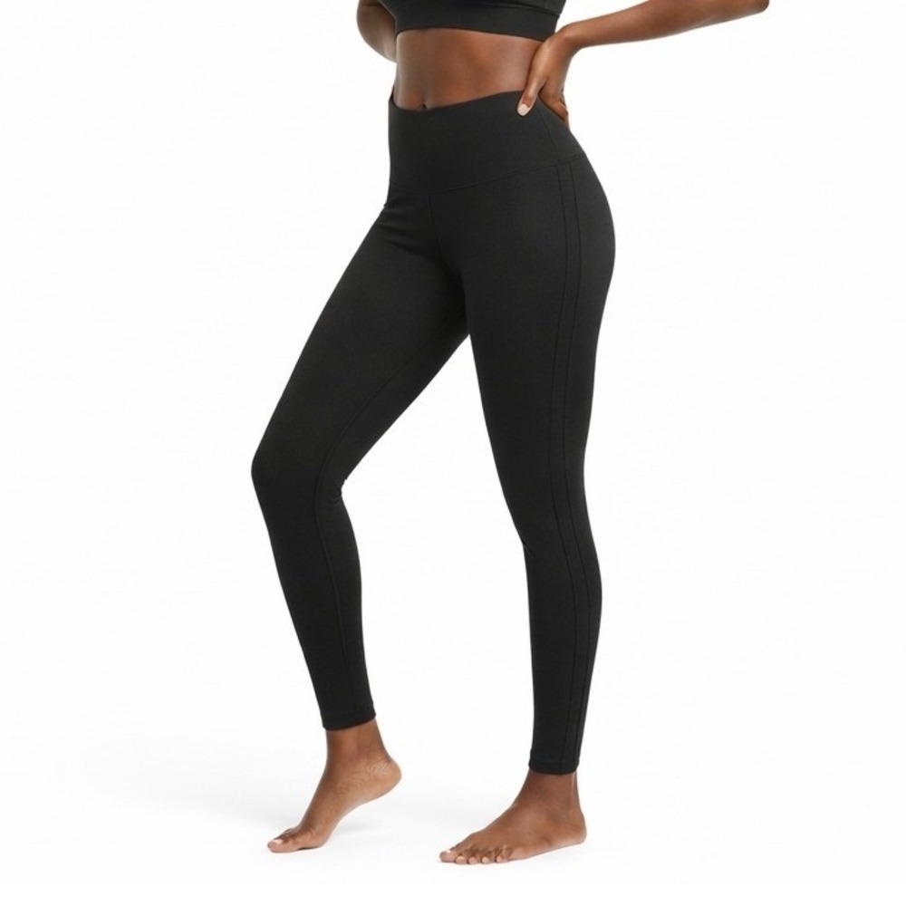 Spanx Seamed Ponte Knit Leggings Womens L Black High Waist Shapewear Compression